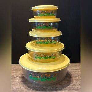 Vtg Yellow Ribbon 1, 2, 3, 6, 16-Cup Plastic Kitchen Containers W/Lids Floral